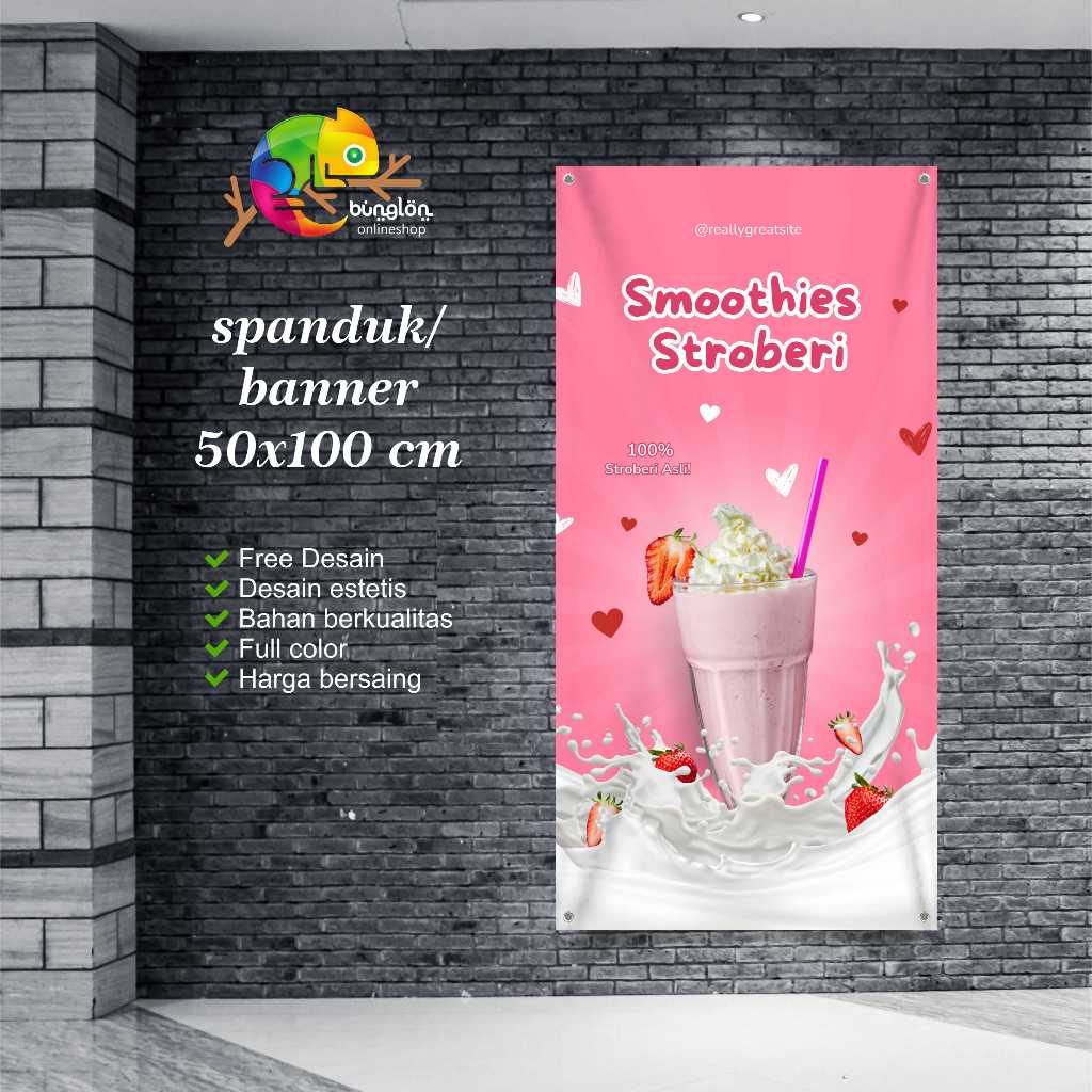 Cetak Spanduk Banner Smoothies Strawberry
