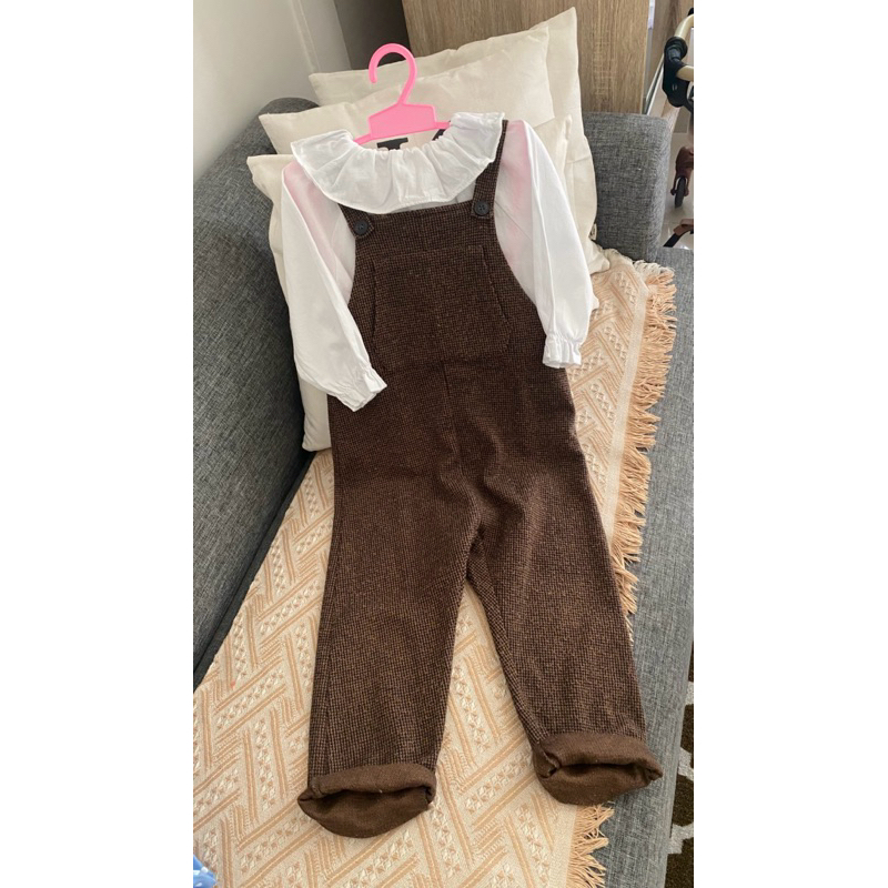 preloved set overall zara girls collection size 3-4t free inner kerah sailor tangan kerut balon