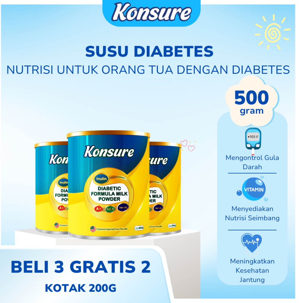 

[ BELI 3 GRATIS 2] KONSURE SUSU DIABETES TERKEMUKA IMPORT USA 500G