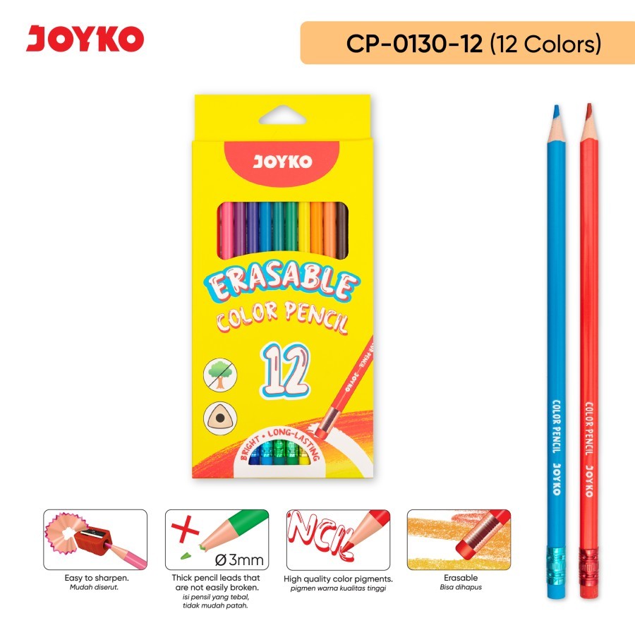 

Joyko Color Pencil / Pensil Warna CP-0130-12 Erasable / Bisa Dihapus