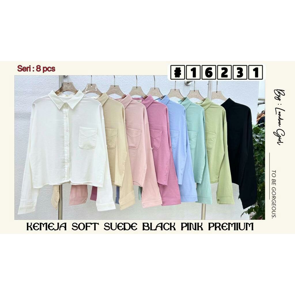 London Girl Kemeja Crop Wanita Import Blouse Soft Suede 16231 17751/ Woman Crop Suede Blouse Shirt