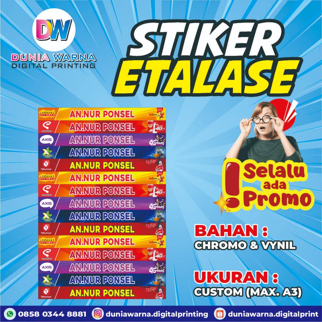 

Stiker Etalase Konter Custom / Stiker Provider ( MIN 15 PCS)