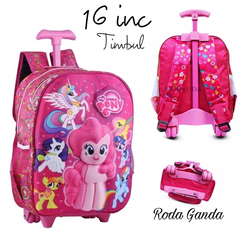 KODE U43V Tas Troli Anak Perempuan Motif TIMBUL little Pony Tas Dorong anak Perempuan Tas roda anak 