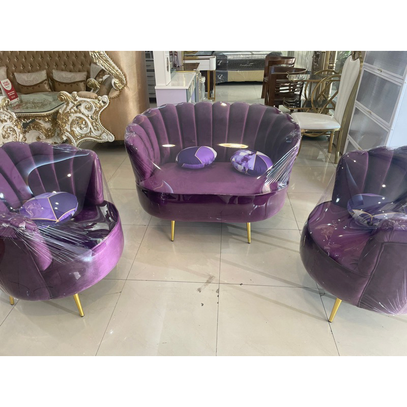 sofa kerang 211 warna ungu bludru
