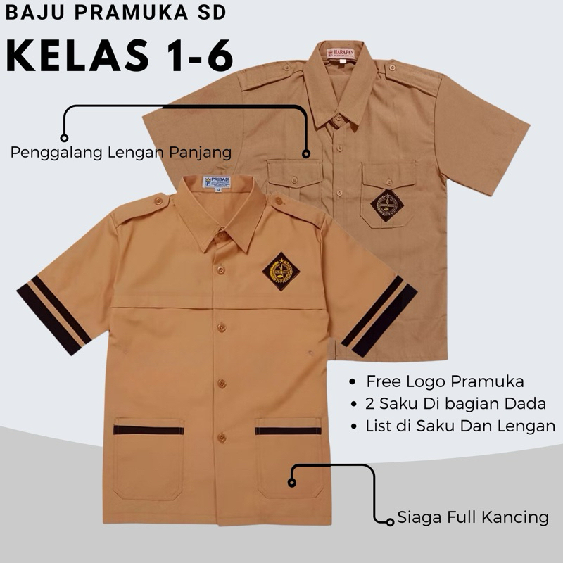 BAJU PRAMUKA PENDEK LAKI-LAKI / pramuka pendek pria seragam sekolah bahan OXFORD COKLAT SUSU