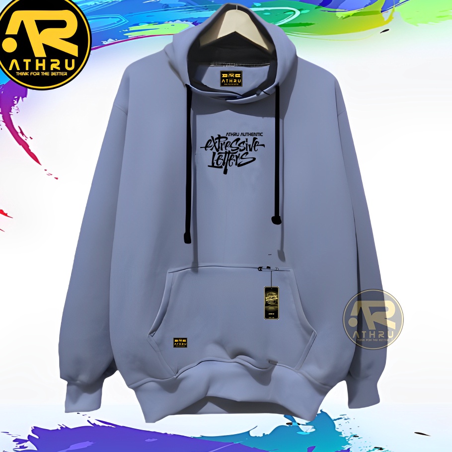 Hoodie Distro Pria Wanita Athru Warna Abu Paralon Sablon Exlesive letter Switer Hudie Uni Murah Cowo