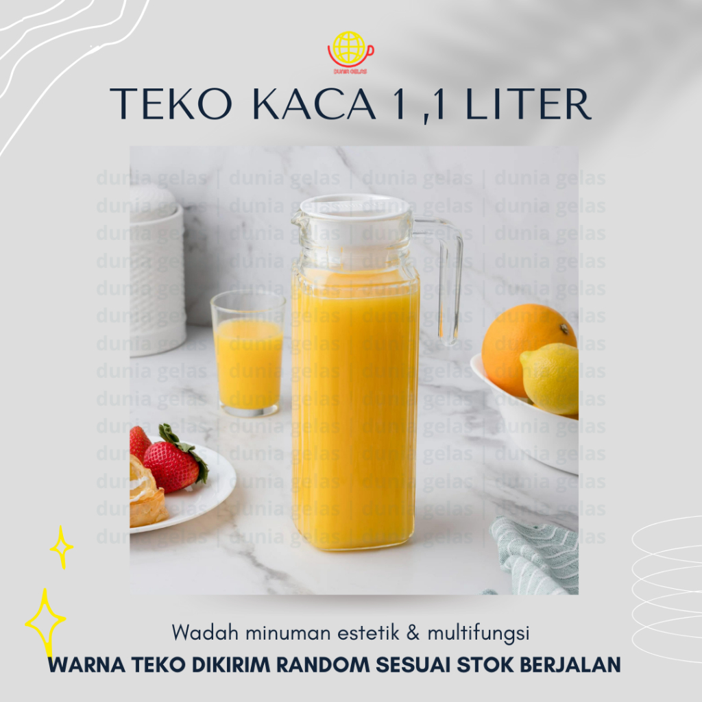 Teko Kaca 1,1 Liter / Jug Pitcher / Pitcher Kaca / Teko Air / Wadah Air / Jug Kaca / Glass Pitcher
