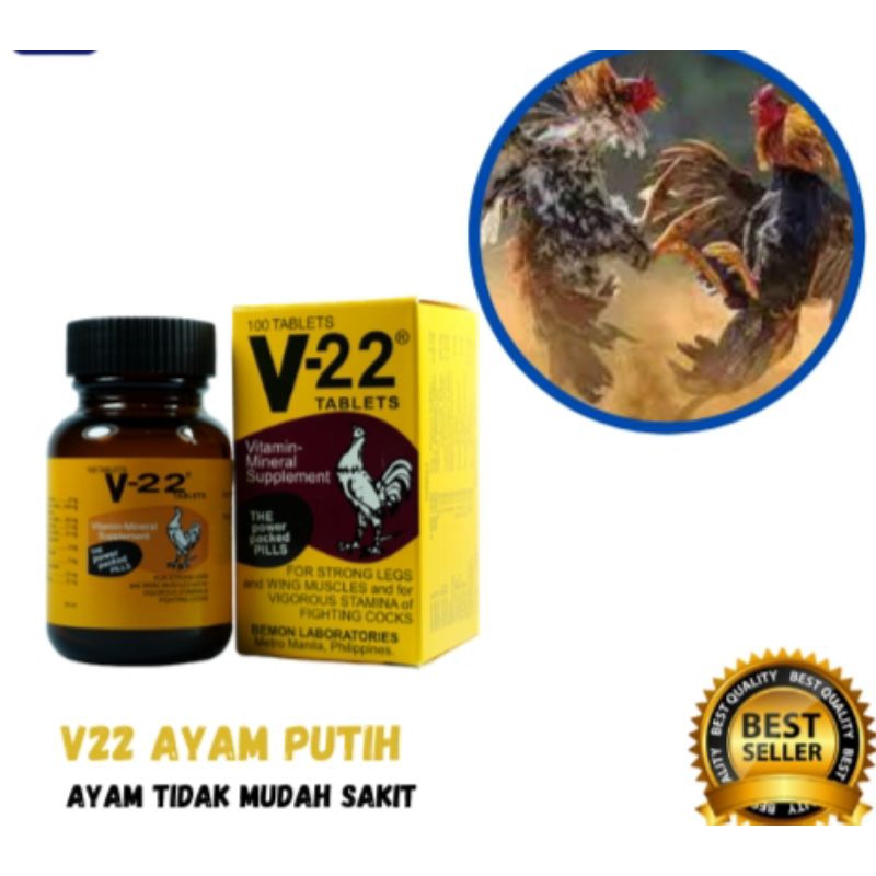 V-22 BEMON Vitamins Obat Ayam Aduan Penguat Stamina Agresif Otot Kaki Eceran 1 Butir