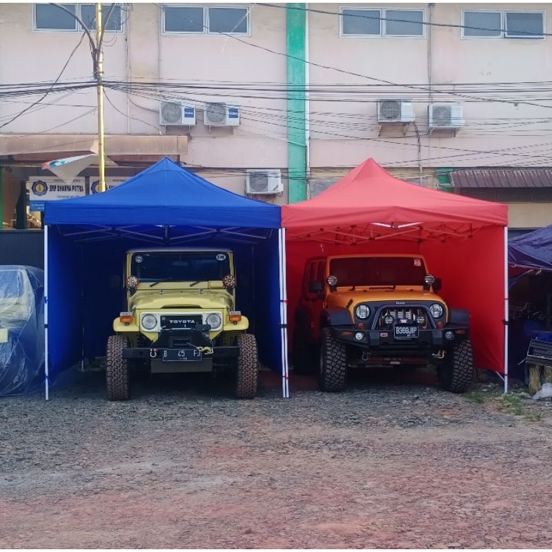 tenda lipat ukuran 3x4,5 premium besi hollow  tebal besi 1,2 dinding 3 sisi