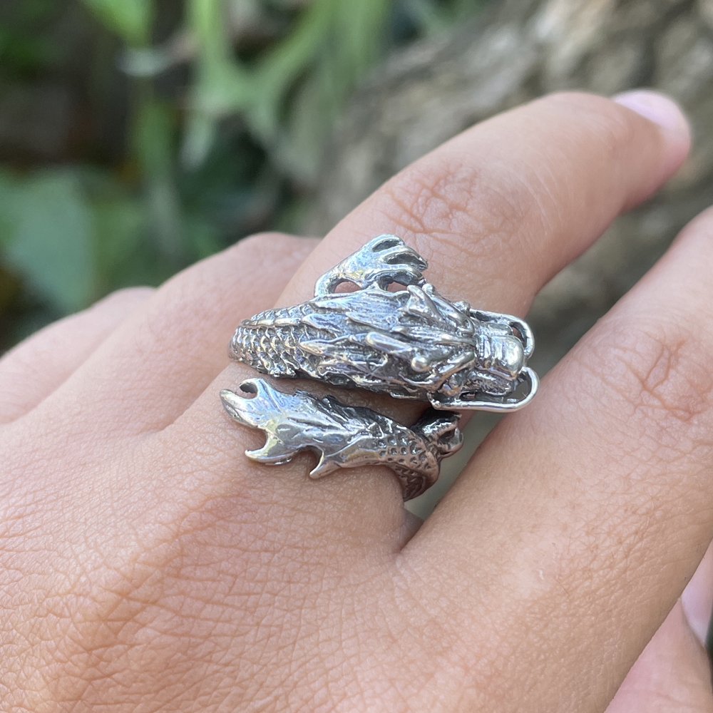Cincin Ring Perak silver Bali Asli 925 Ukir Naga Dragon Besar Jenggot Kumis Wanita Pria Laki Custom 