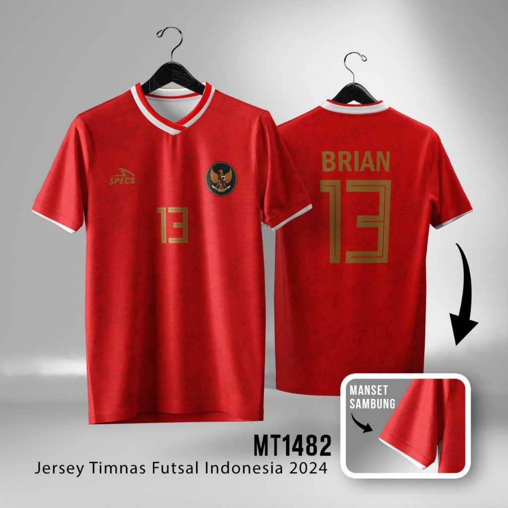 Jersey Baju Atasan Timnas futsal indonesia 2023 Merah Hijau Fullprint XS - 2XL