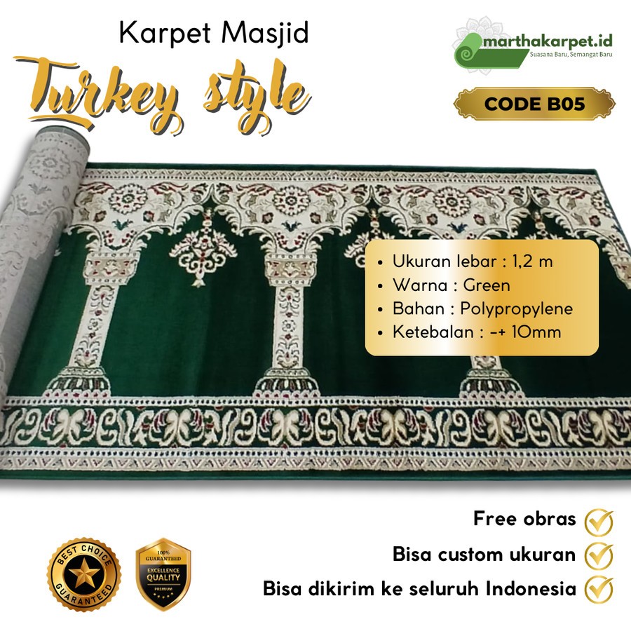 Karpet Masjid Sajadah Mushola Turki Style Tebal Per Roll 50 M