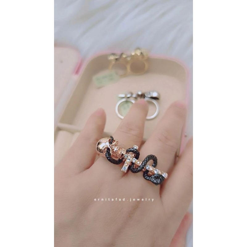Cincin Fashion Tengkorak Gothic Crystal Skull Ring Gold Silver Rosegold Size 8