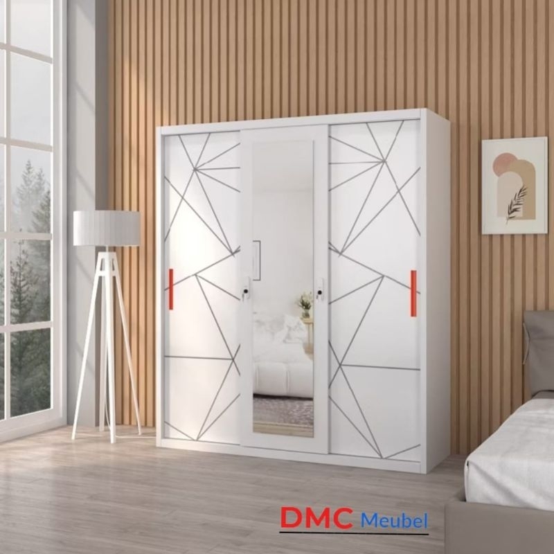 Lemari Baju 3 Pintu sliding Lemari baju 160 cm sliding besi Lemari Pakaian 3 pintu sliding besi mura