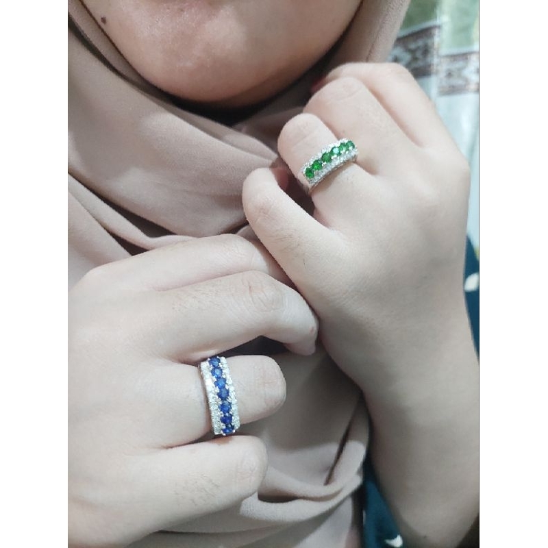 2pcs cincin silver natural berlian (batu permata asli)