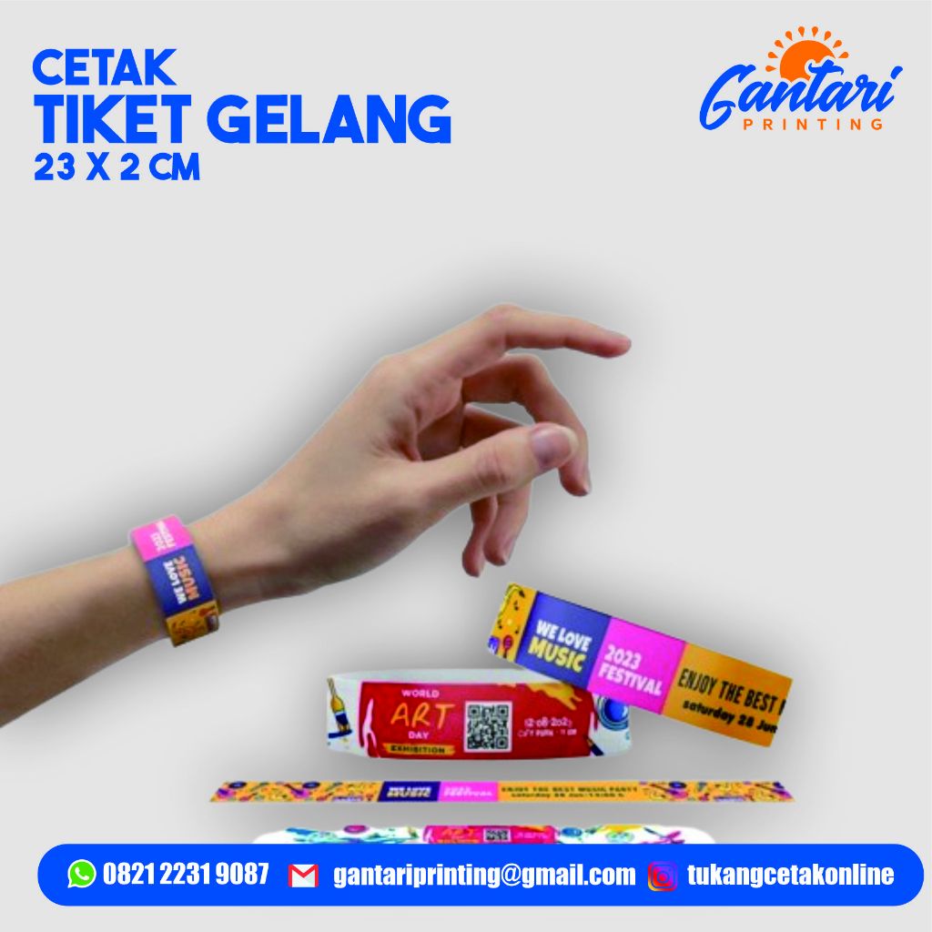 

Cetak Tiket Gelang, Gelang Konser Bahan Kertas Art Carton / Print Custom Tiket Festival Event WristBand Pass Bangle