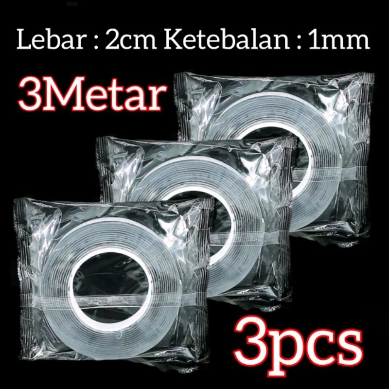 

3PCS Double Tape Nano Selotip Bening Dua Sisi Serbaguna 1mm x 2cm 3Meter
