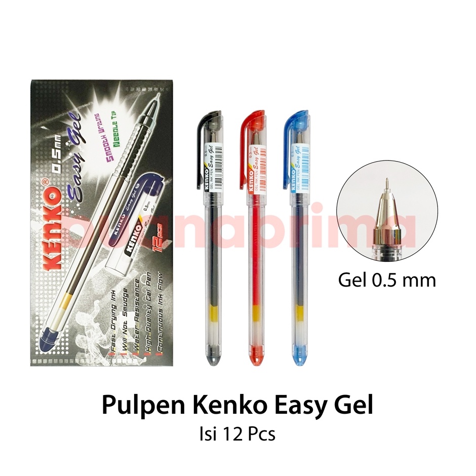 

KODE N38H Pulpen Kenko Easy Gel isi 12 pcs Hitam Biru Merah Pen Cair