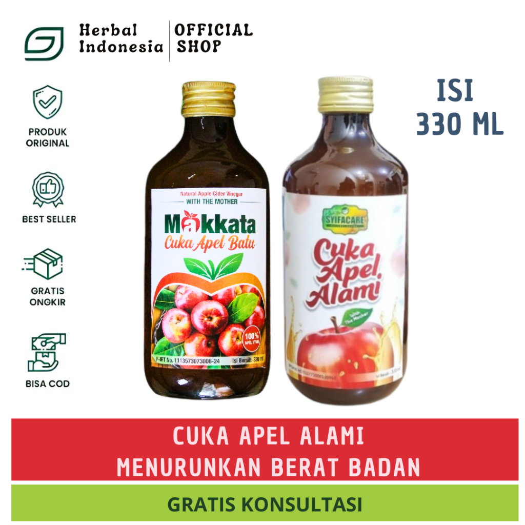 

Makkata Cuka Apel Batu 330 ML Untuk DIET - Natural Apple Cider Vinegar Premium With The Mother - 100% Sari Buah Apple