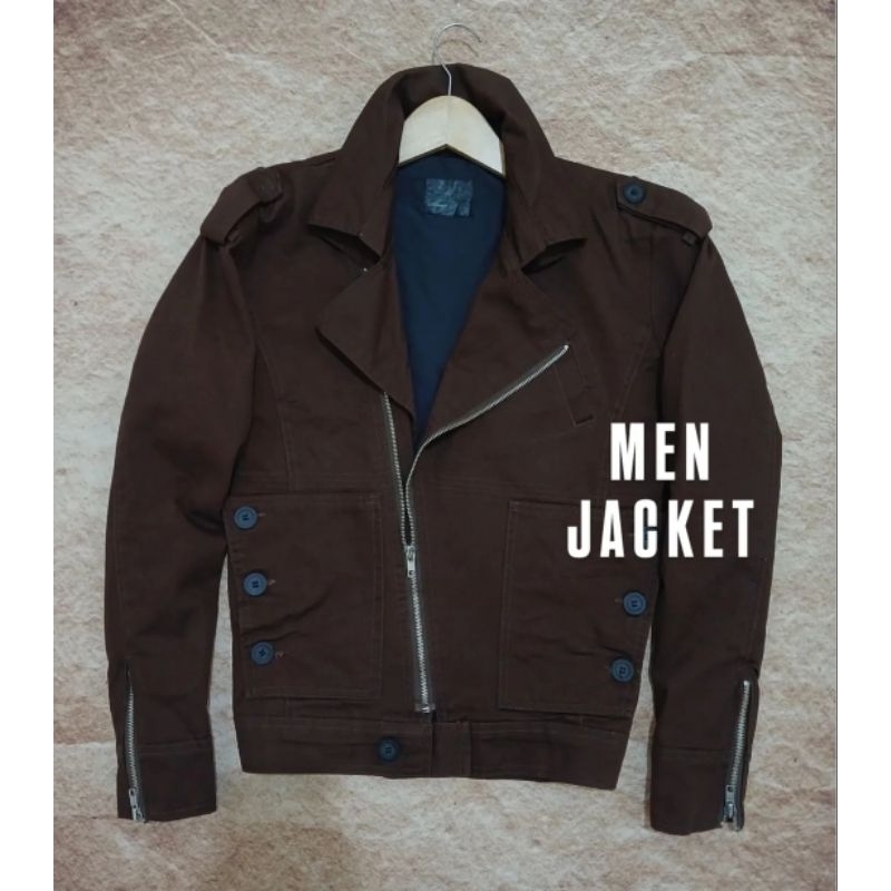 jaket biker bahan kanvas tebal model casual ramones bekas/second/preloved