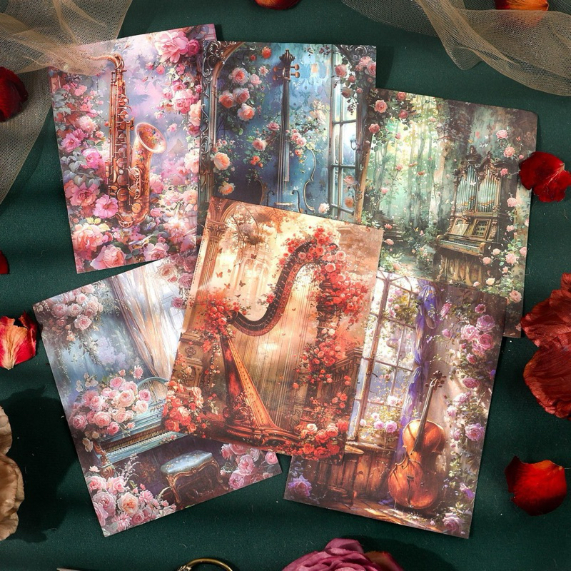 

(7F) paper art deco dekor kertas hias motif alat musik vintage seni art artist instrument