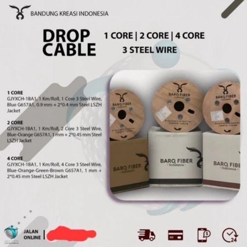 Dropcore Kabel Fiber Optic 1 core 2 core 4 core 3 seling Kabel Optik BarQ