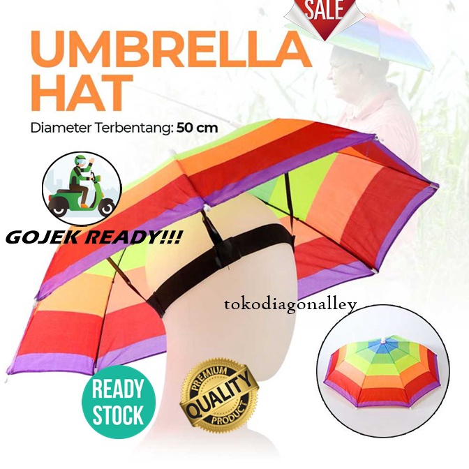 New Discount Payung Model Topi Umbrella Hat Anti Panas dan Hujan Topi Payung Caping Payung Murah