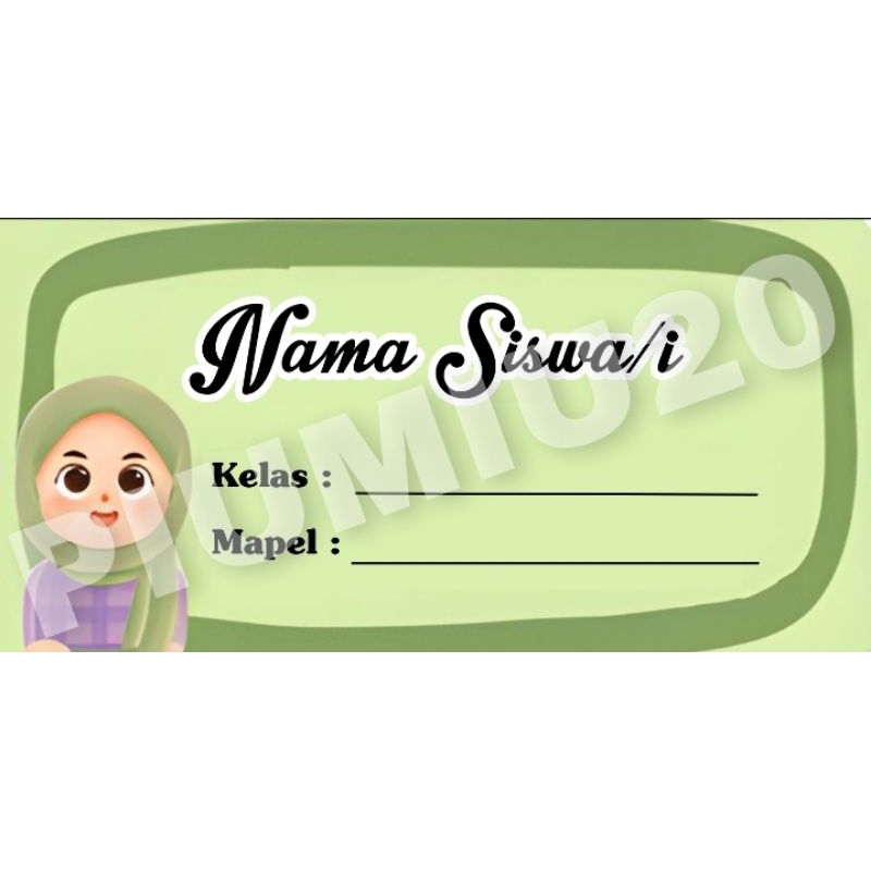 

(ISI 50 PCS) STIKER LABEL BUKU SEKOLAH ANAK MOTIF HIJAU HIJAB