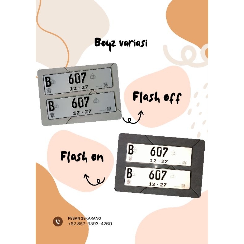 PLAT NOMOR MOBIL REFLEKTIF PUTIH BARCODE QR