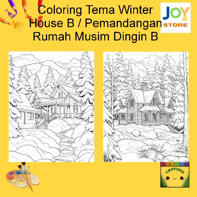 

Kertas Gambar Mewarnai ukuran A4 dan A5 150 gsm - Coloring Paper Tema Winter House B / Pemandangan Rumah Musim Dingin B Toko Joy Store