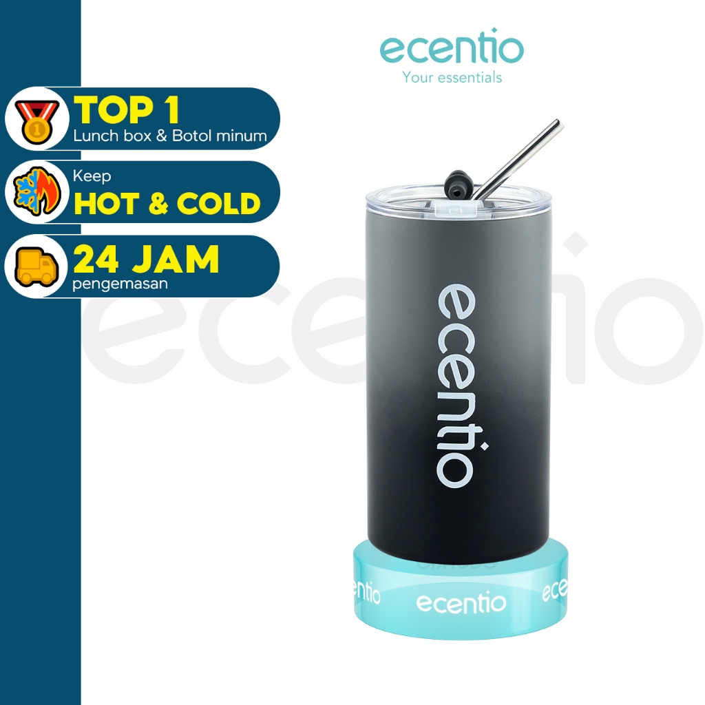 ecentio Cooler Tumbler 600ml Sedotan Stainless Steel 304 Mug Tahan Panas Dingin