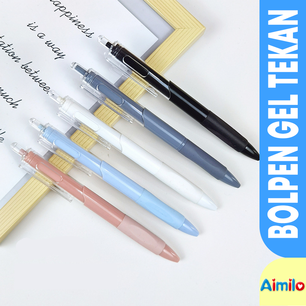 

Aimilo - Paket 5 Pcs Pulpen Gel Pen Gel Retractable 4 Warna 0.5mm Satuan - Bolpoin Gel Tekan Ballpoint