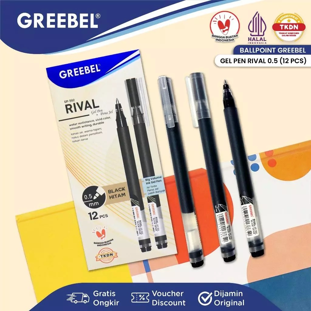 

GREEBEL PULPEN GEL RIVAL / Gel Pen Rival GP-502 0.5 Hitam /Bolpoin Pena Gel