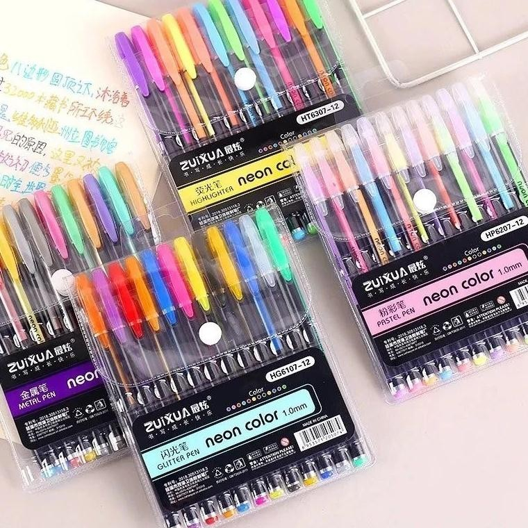 

Pena Glitter Metalik 1.0mm Isi 12 Pcs Pulpen Warna Warni Tinta Pastel Neon Color Pen Pastel