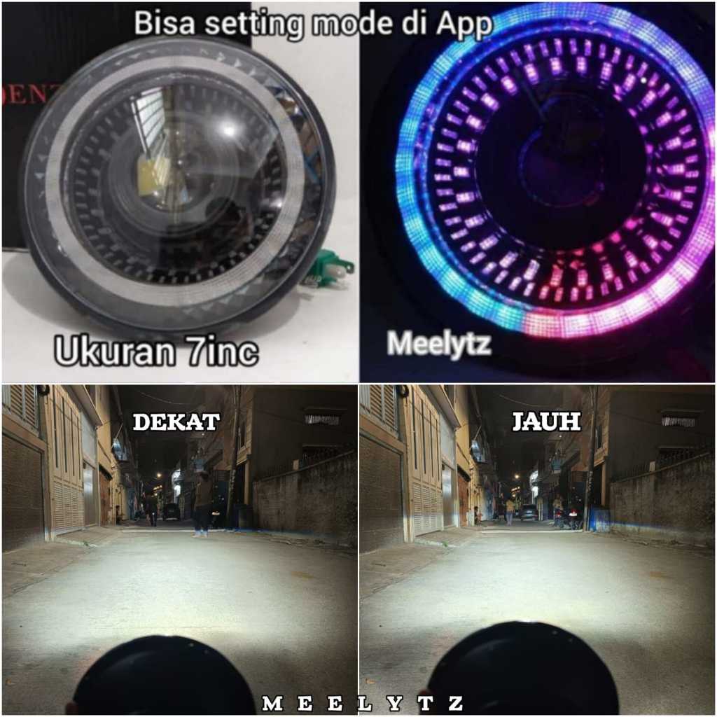 Lampu tembak LED Bulat 7 INC High Low Putih 60watt senja RGB APP Tipe KZ955