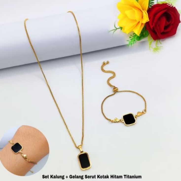 Set kalung+Gelang serut Kotak Hitam Titanium