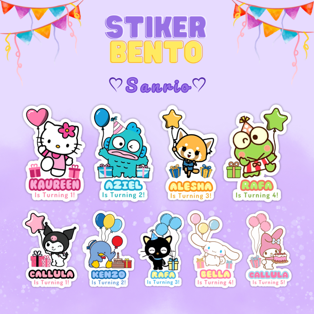 

[Sanrio] Cetak Sticker Bento Birthday Custom Happy Birthday Anak I Label Birthday Sticker Bento Custom Tema