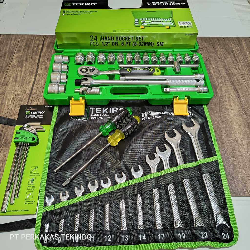 Paket Kunci Tekiro 1 Set Lengkap Kunci Shock Sock 24 Pcs 1/2 Inch 8 Sampai 32 Mm 1 Box + Kunci Ring