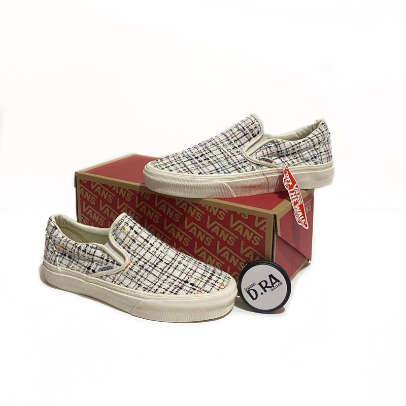 Vans Slip On Classic Woven Plaid Marsmallow White Original 100%Authentic