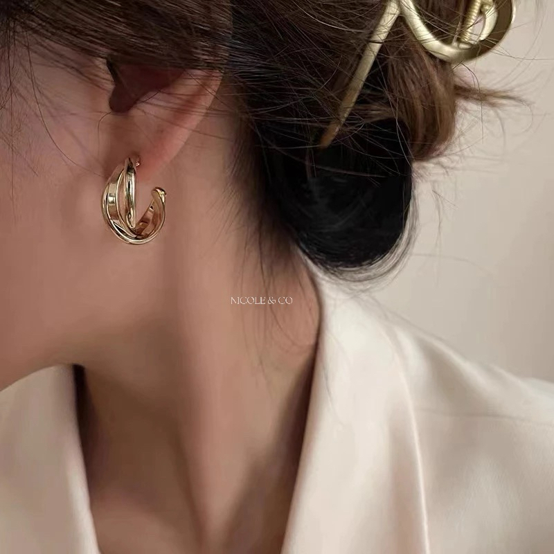Nicole & Co (N01) - Anting Gold Circle Geometric / Anting Bulat Besar Warna Emas / Anting Fashion Ko