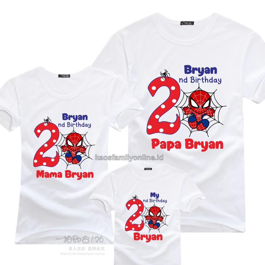 Baju Kaos Ulang Tahun Keluarga Spiderman Custom / Kaos Request FREE Nama Tulisan / Kaos Ulang Tahun