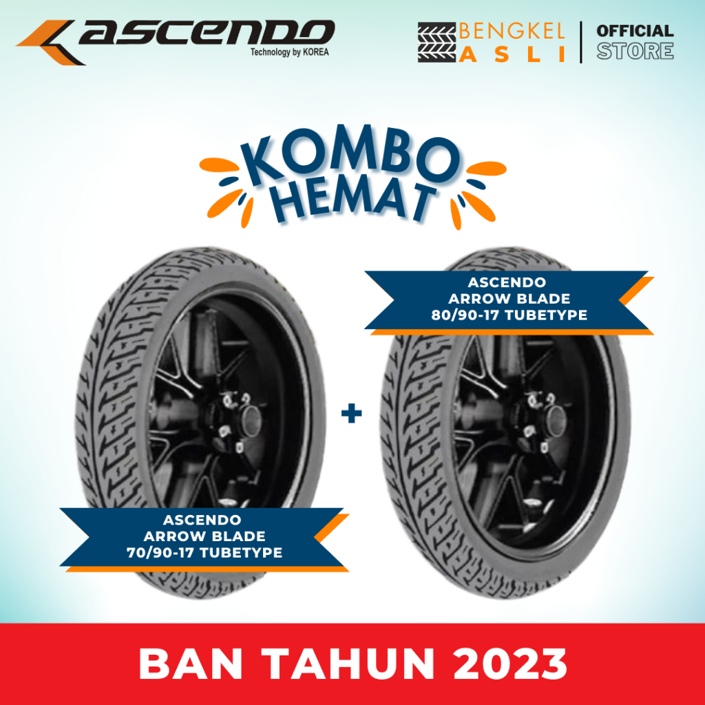 (KOMBO HEMAT 2 BAN TUBETYPE) Ban Motor ASCENDO ARROW BLADE Ring 17 70/90-17 + Ban Motor ASCENDO ARRO