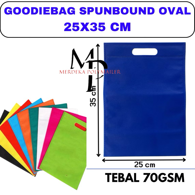 

Goodie Bag Oval 25x35 Tas Belanja Spunbond Model Oval Dcut Ukuran 25x35 Kantong Kain Souvenir