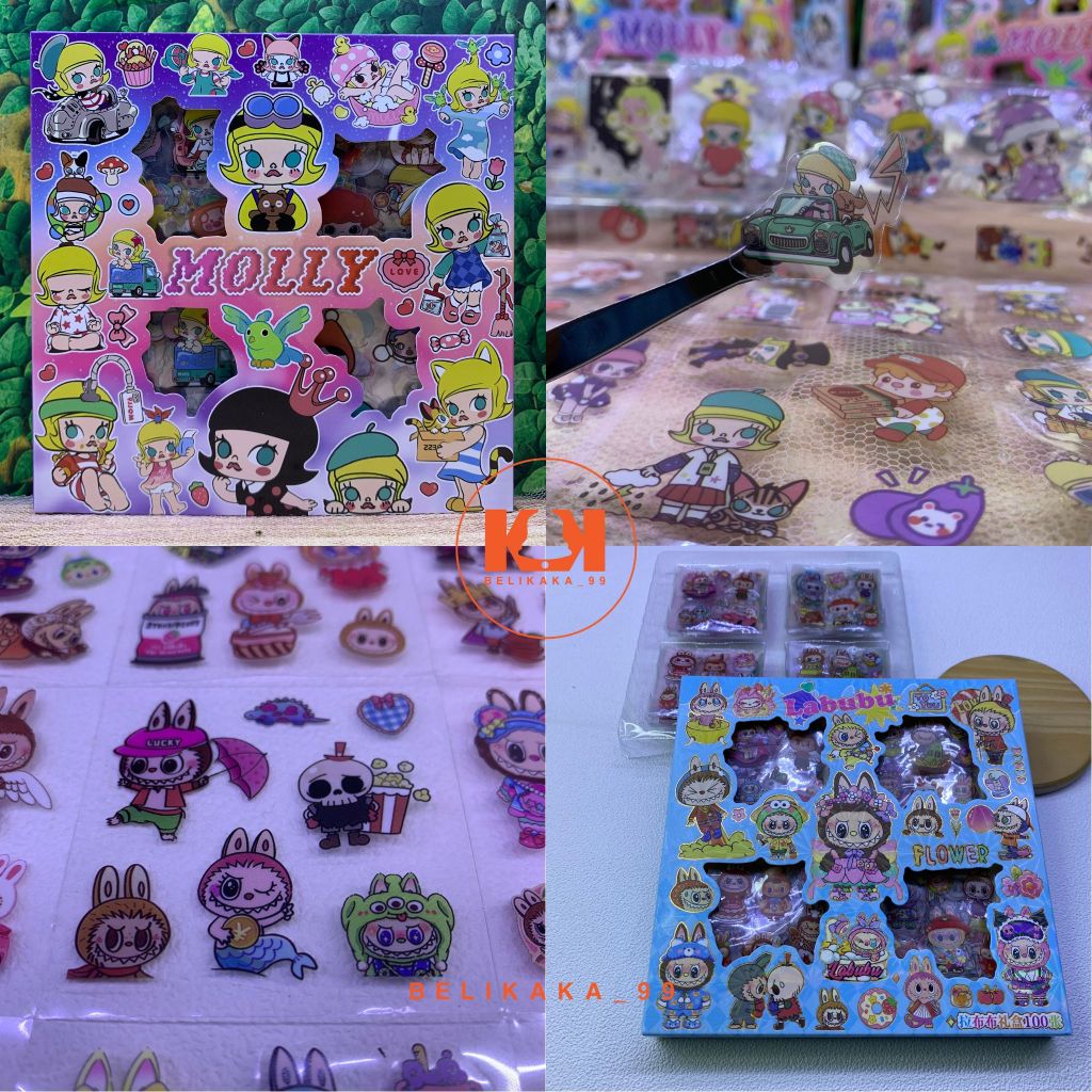 

(1 BOX 100 PCS) STICKER AESTHETIC LUCU TRANSPARANT ANTI AIR MOTIF LABUBU & MOLLY / STIKER TEMPEL
