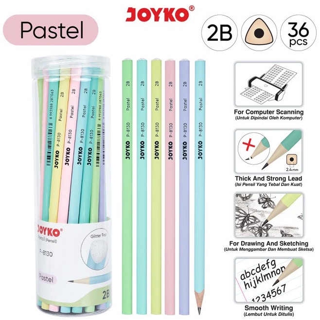 

KODE U7T Pencil Pensil Joyko P813 2B 1 Drum 36 Pcs Pastel