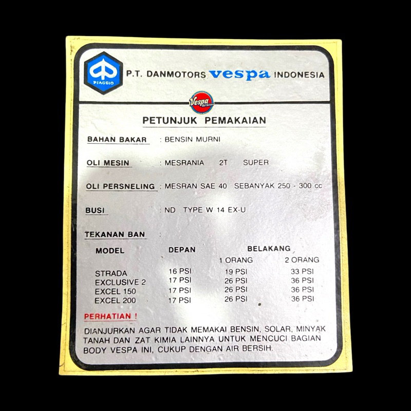 Stiker Sticker Air Running In Box Laci NOS Vespa PS STRADA EXCLUSIVE EXCEL150 EXCEL200
