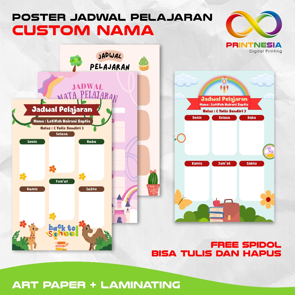 

Cetak Poster Jadwal Pelajaran Custom Nama Printnesia