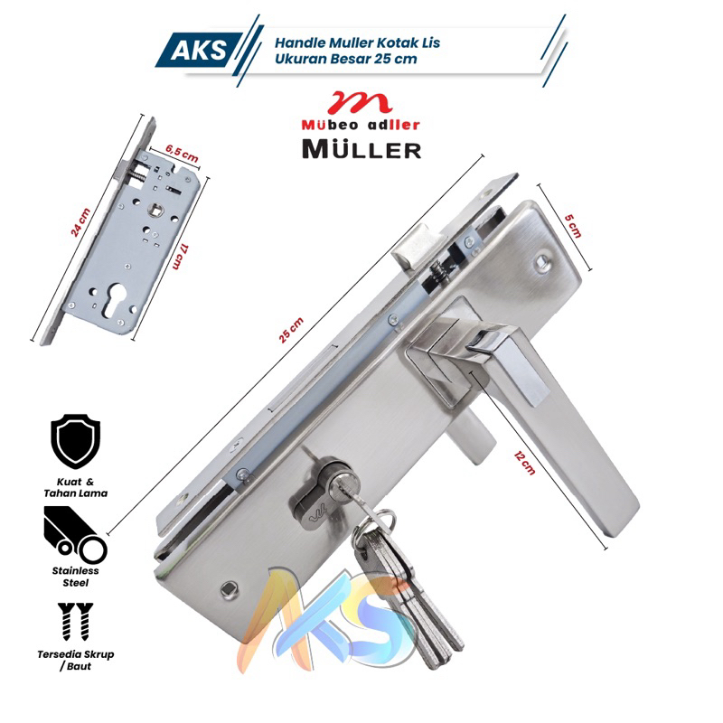 handle set kunci muller ukuran besar 25cm handle pintu stainless