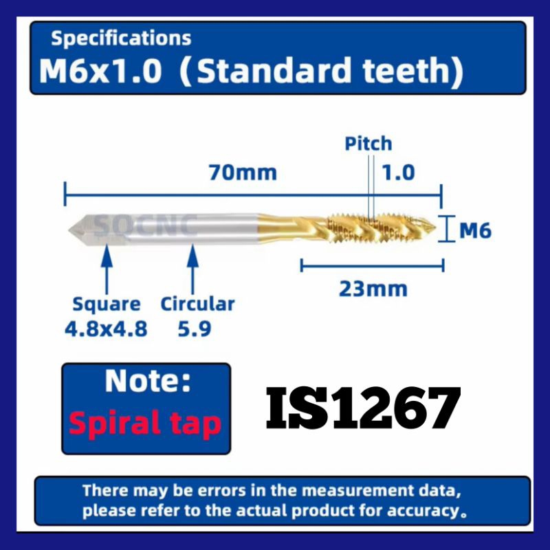 1pcs tap spiral m6x1.0 tap mesin machine tap bisa juga tap manual HSS coating kuning bkn nachi yamaw