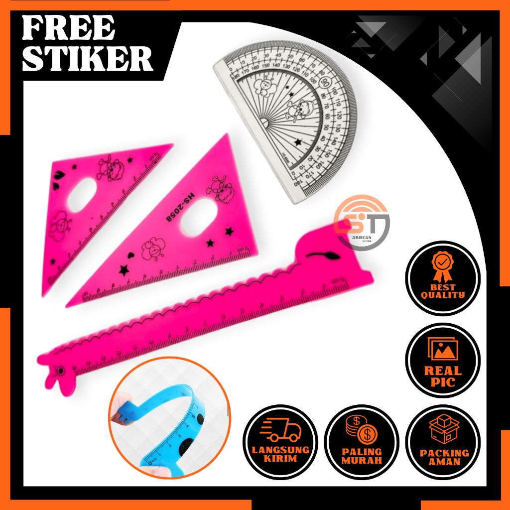 

1SET Penggaris Plastik Motif Hewan Isi 4 Bentuk Busur Mistar Garisan Alat Tulis Sekolah Kantor Giraffie Ruler Karakter Lucu A081